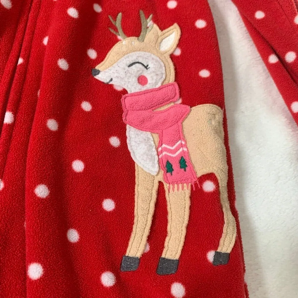 5/$25 Carter's Footed Pajamas‎ Toddler 3T Red Polka Dot Reindeer Fleece Sleeper